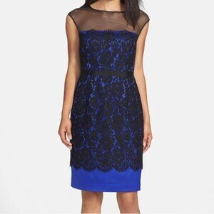 Eliza J Women's Illusion Yoke Lace Overlay Sheath Dress in size 6 NWT MSRP $178